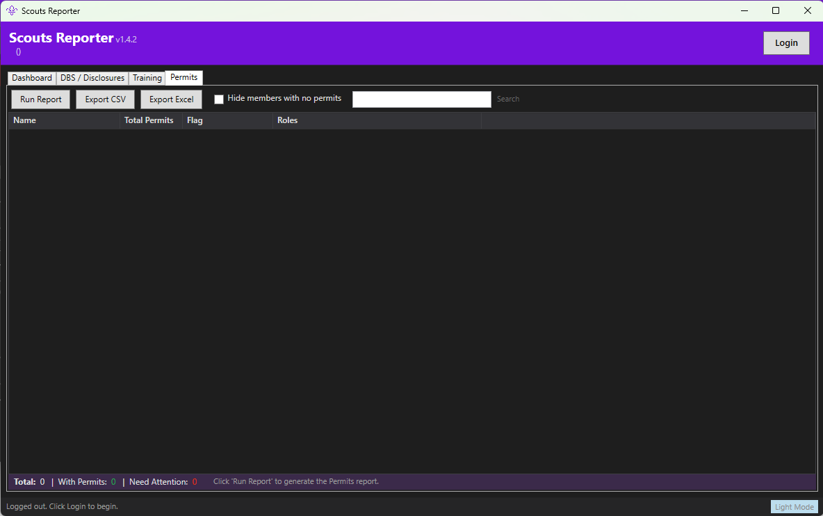 Scouts Reporter screenshot showing the DBS report view